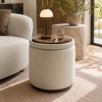 Housely "19"" Swivel Storage Poufs with Flip-Top Tray Lid, Round Upholstered Ottoman"