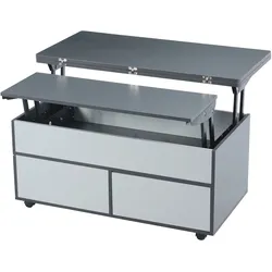 Höhenverstellbarer Couchtisch 100x98x65 cm mit Stauraum, Ablage, Hydraulischem Lift in Grau-Weiß, Multifunktional