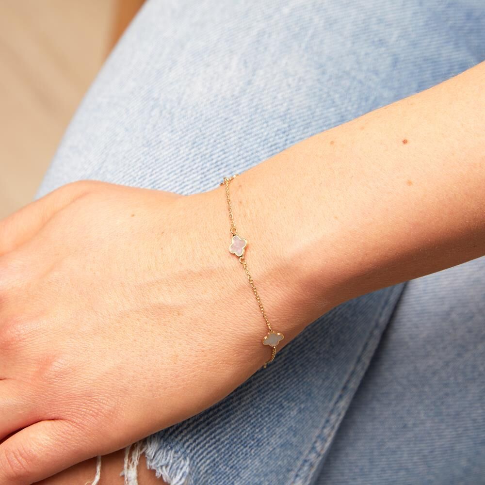 Unique 585er Goldarmband für Damen mit Blüten aus Perlmutt gold