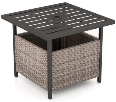 Costway Outdoor Patio Rattan Wicker Steel Side Deck Table-Gray