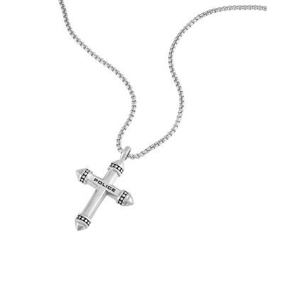 Kette mit Anhänger POLICE "Crossrange Kreuz", silber (edelstahlfarben, schwarz), Halsketten, Herren, Edelstahl, L: 55 B: 2mm, B:2mm