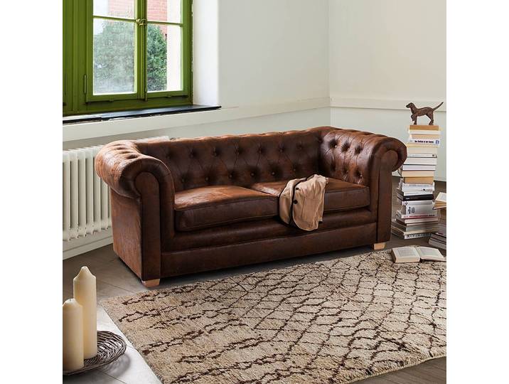 Sofa 2-Sitzer Braun/Braun Microfaser 180 x 74 x 94cm Glamour