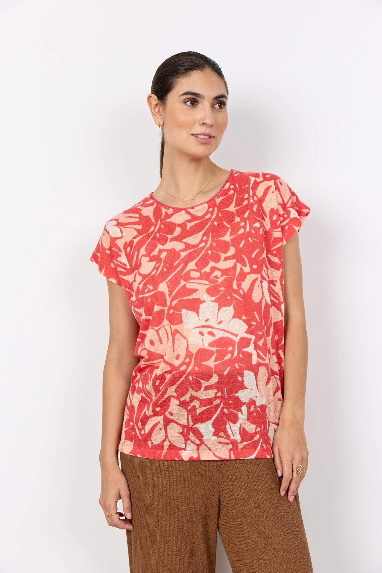Kurzarmshirt SOYACONCEPT "SC-ARETHA 46", Damen, Gr. M, bittersweet combi, Single Jersey, Obermaterial: 100% Polyester, gemustert, normal, Rundhals, Shirts Kurzarmshirt, Kunstfaser bittersweet combi M