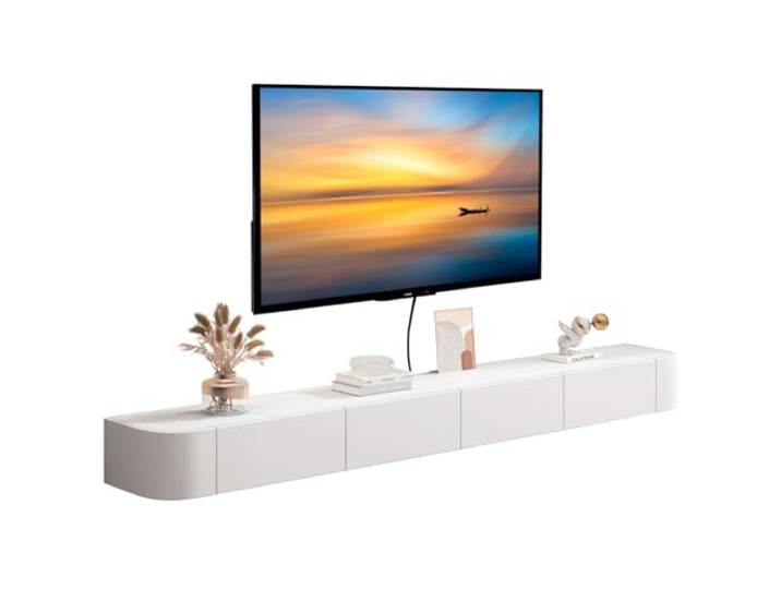 MWIDCIEW Hängendes TV Lowboard Weiß 120-300cm, Moderner TV Schrank Wandmontiert, TV Board Wohnzimmer mit Schubladen, Vormontiert