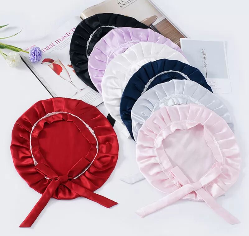 INF Schlafhaube aus Seide mit Spitze für Damen, Haarhaube aus 100 % Seide Champagne