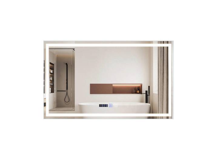 ZMH Badspiegel Morvith 100/2.5/60 cm, Silberfarben, Glas, Metall, Mode, Rechteckig, 2.5x60x100 cm, Badezimmer, Badezimmerspiegel, Badspiegel