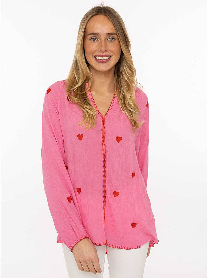 Zwillingsherz Bluse "Gestickte Herzen" in Pink - onesize