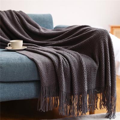 Youfap Market Textile City Tassel Knitted Throw Blanket, Winter Warm Decorative Bedspread dark Gray s