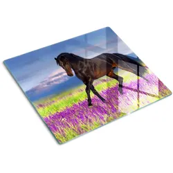 GLASPLATTE 60x52 cm Pferd Lavendelfeld