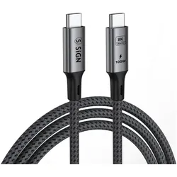 SIGN USB-C-zu-USB-C-Kabel, 100 W, 1,8 m – Schwarz/Grau (1.80 m, 100 W), USB Kabel