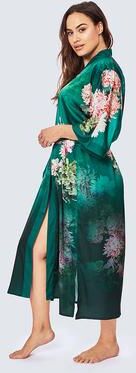 KIM + ONO Coral Chrysanthemum Plus Size Long Kimono Robe   KIM+ONO - emerald (final sale) / plus size