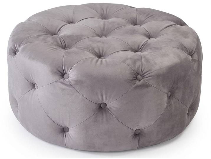 Xlmoebel Hocker Runder grauer Chesterfield Hocker mit weicher Polsterung, Made in Europa