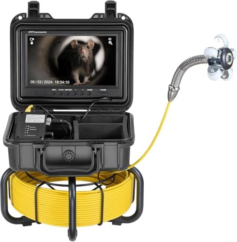 VEVOR Rioolcamera met 50 meter kabel, zelfnivellerende buisinspectiecamera met 9 inch 1080P HD-scherm, 36x zoom, IP68 waterdicht en 12 LED-lampjes, zwart