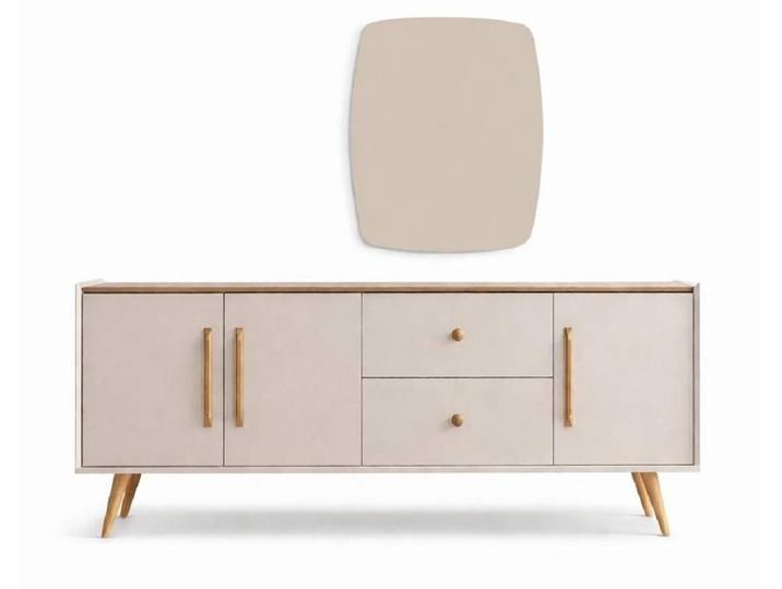 Xlmoebel Sideboard Beige Holzkonsole mit Spiegel – Elegante Kommode für Ihr Zuhause, Made in Europa