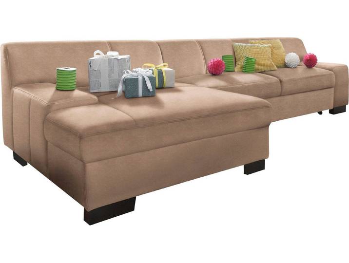 DOMO collection Ecksofa Norma, elegant & modern, mit flachen Armlehnen, Breite 268cm, L-Form, wahlweise mit Bettfunktion