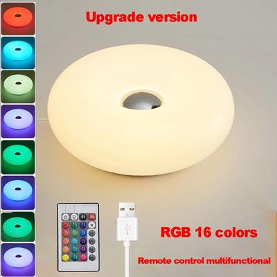 Uplift Essentials Bauhaus Donut Table Lamp USB Powered Ambient Bedside & Living Room Decor rgb 16 Colors