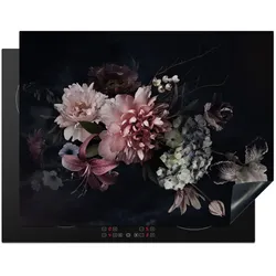 HERDABDECKPLATTE Blumen - Vintage - Pastell - Rosa - Weiß Induktionsmatte 77x59 cm