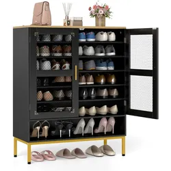 Helloshop26 - Schuhschrank 80 x 37 x 106 cm mit verstellbaren Einlegeböden im modernen Holzdesign schwarz 20_0017181