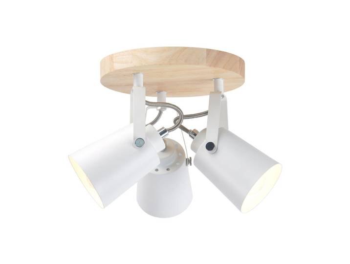 Plafonnier nordique en bois et 3 spots orientables en métal blanc