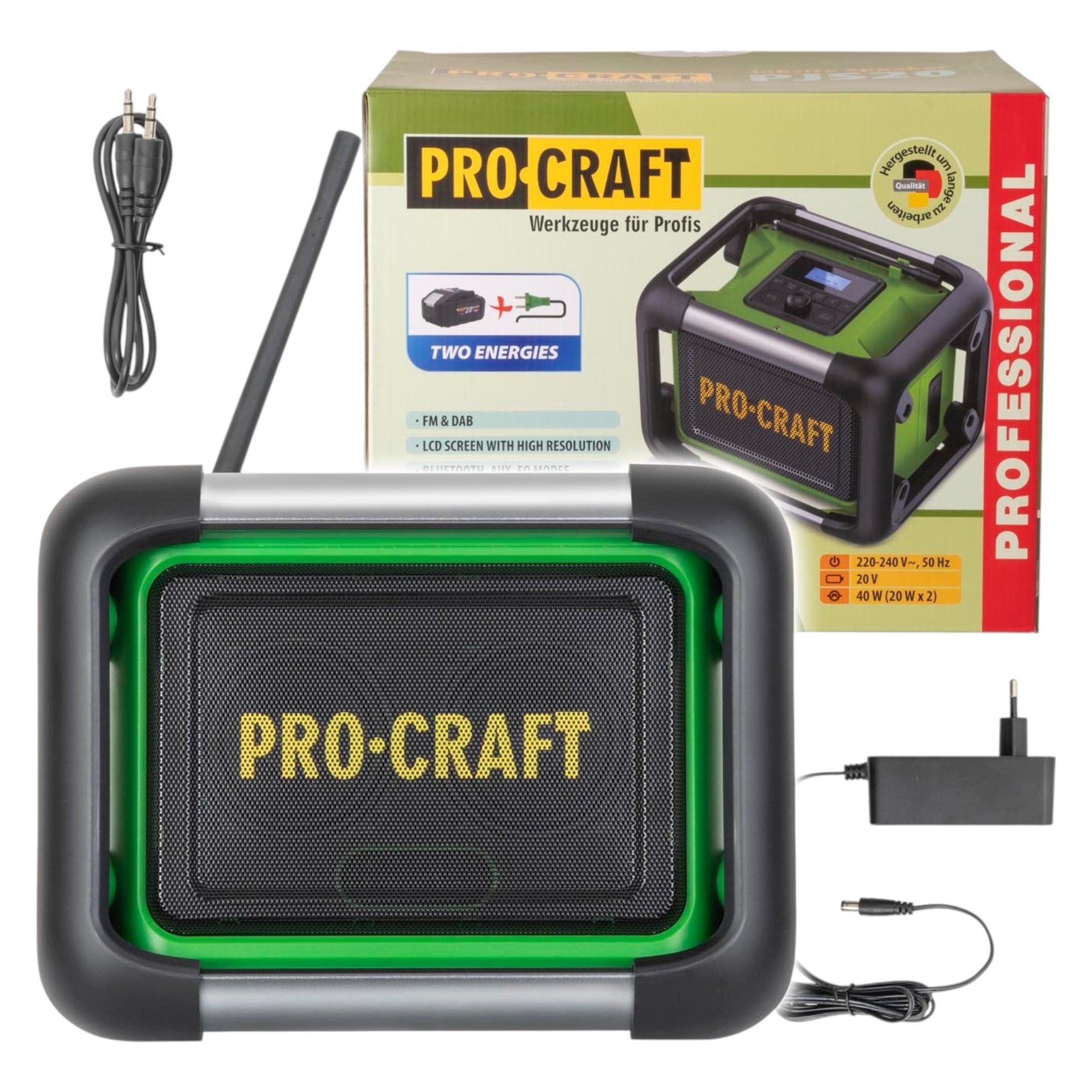 Procraft PJS20bb Akku Baustellenradio 20 V 80 W FM DAB+ Bluetooth Solo - ohne Akku, ohne Ladegerät (DAB+, FM, Bluetooth) (PJS20bb)