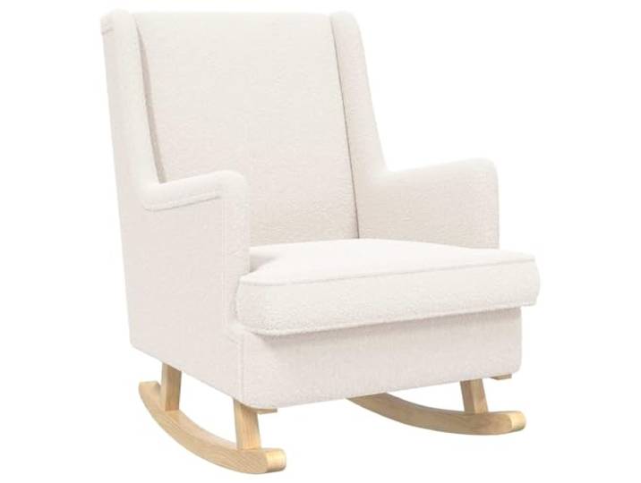 HFXHIJXQ Schaukelstuhl Creme 62x80x85 cmBouclé Relaxsessel Holzbeine Modernes Design für Wohnzimmer und Schlafzimmer mit abnehmbarem Kissen und braunen Gummibaumbeinen bis 110 kg.