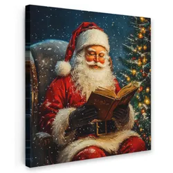 LEINWANDBILD Weihnachtsmann - Weihnachten - Winter - Weihnachtsbaum Deko Groß 90x90 cm