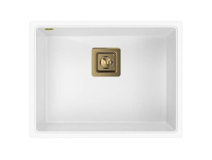 SINK QUALITY Unterbauspüle Weiß 55x42 cm - Einbauspüle unterbündig inkl. Siphon gold & Imprägniermittel - Granit Küchenspüle für 60 cm Unterschrank
