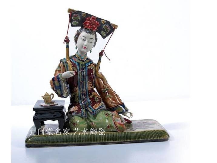 Poupée Shiwan classique en céramique pour femme, glaçage sur le gâteau, modèle de salle, salon chinois, cadre antique, décoration, figure de beauté pour fille