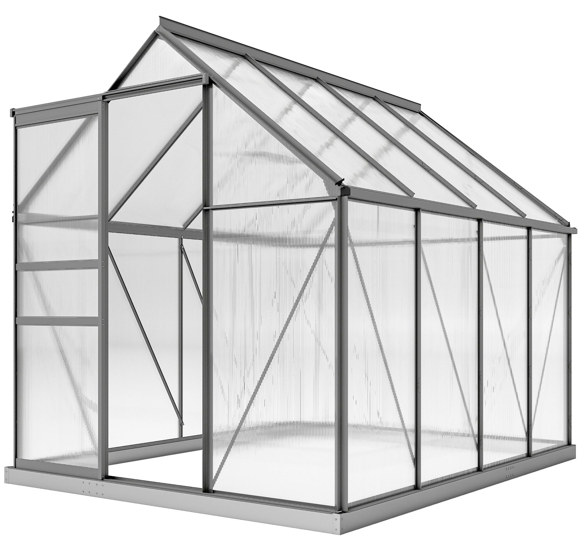 Gew?chshaus aus Polycarbonat und Aluminium mit zu ?ffnendem Fenster und Schiebetš¹r, 190 x 253 x 199 cm, dunkelgrau