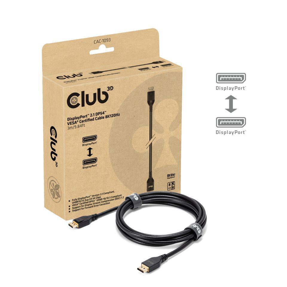 Club3D Club 3D DisplayPort 2.1 VESA DP54 zertifiziertes Kabel 8K120Hz St./St. 3m schwarz CAC-1093