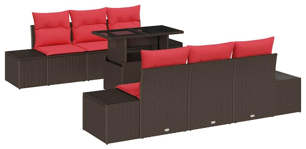 vidaXL Garten-Sofa-Set 7 stk. 6-Sitzanzahl Braun und Rot