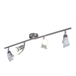 Deckenleuchte Deckenlampe Wohnzimmerlampe Nickel matt Glas satiniert Spotleiste, 4x GU10 Länge 71 cm