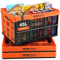 VEVOR 3er-Set 45L Profi Klappbox aus PP Transportbox Faltbarer Aufbewahrungsbox mit Handgriff Stapelbare Kisten Storage Box Faltboxen Stapelboxen für Aufbewahrung & Transport Orange