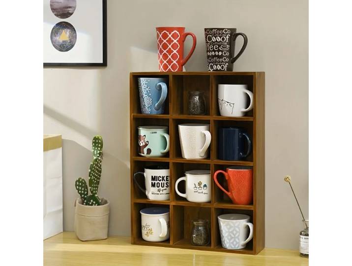 Service à thé en bois de cerisier, treillis Double couche en bois massif, étagère murale, cadre en bois pour salon, organisateur de rangement pour salon de thé