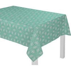 Tischdecke ADAM "Retro Floret" Gr. 5, blau (petrol), B:145cm L:250cm, Bio-Baumwolle, Tischdecken, Tischdecke, aus 100% Bio-Baumwolle