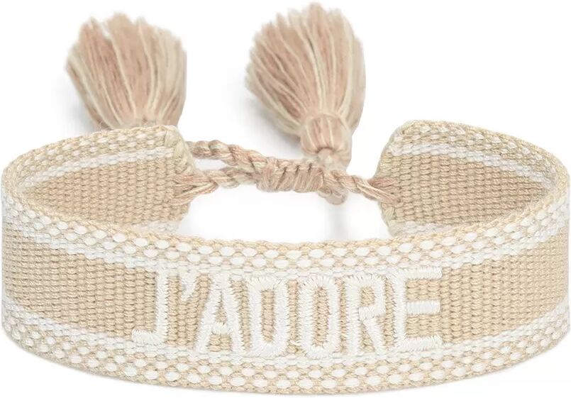 INF Bracelet brodé avec cordon en polyester et pompons réglables Beige