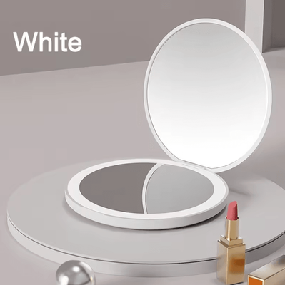 Inspire Curations Personalized LED Double Sided Folding Pocket Makeup Mirror white