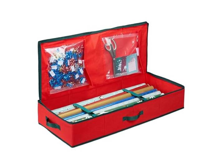 Relaxdays Rangement pratique pour vos rouleaux de papier cadeau\, pour Noël ou anniversaire\, rouge et noir