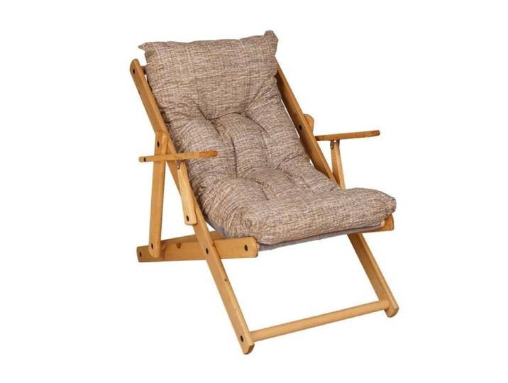 Fauteuil pliant en bois 3 positions - coussin en tissu gris tourterelle