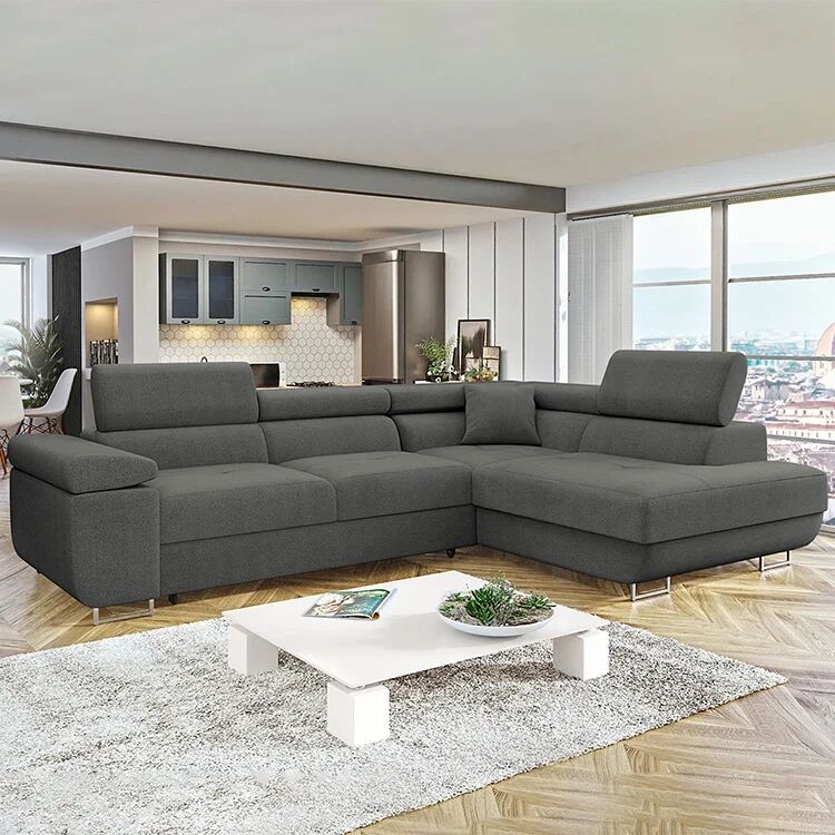 garneroarredamenti Divano letto angolare destra imbottito 274x203cm grigio Bormio