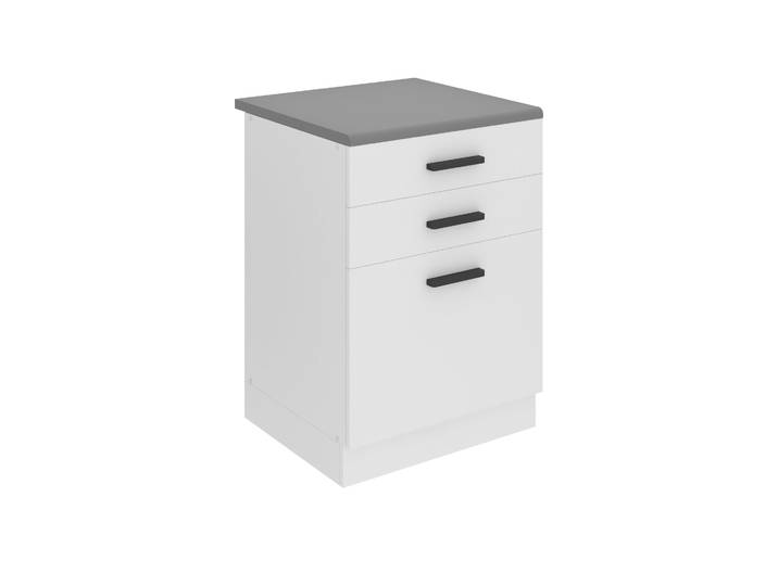 Belini élément bas de cuisine\, élément bas de cuisine largeur 60 cm. SDSZ Meuble bas de cuisine avec plan de travail. Armoire de cuisine avec tiroirs\, blanc mat