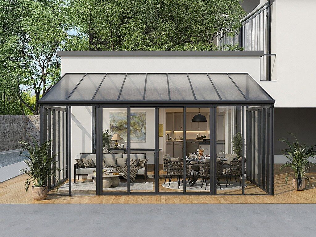 Unique Veranda de aluminio y policarbonato con protección UV - 20,9 m² - antracita - MATHILDA