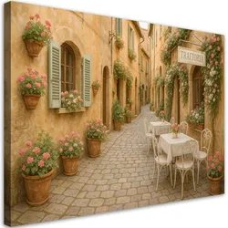 LEINWANDBILD Toskana Italienische Straße Blumen 60x40cm