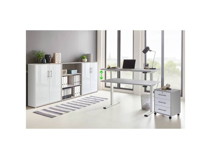 Ensemble de bureau XIV 5 éléments Gris/Gris clair/Blanc brillant