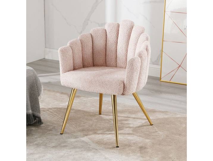 Wahson Fauteuil Salon Moderne avec Pied Doré Fauteul de Salon Design Fauteuil Coiffeuse pour Chambre et Salon Tissu Rose Clair