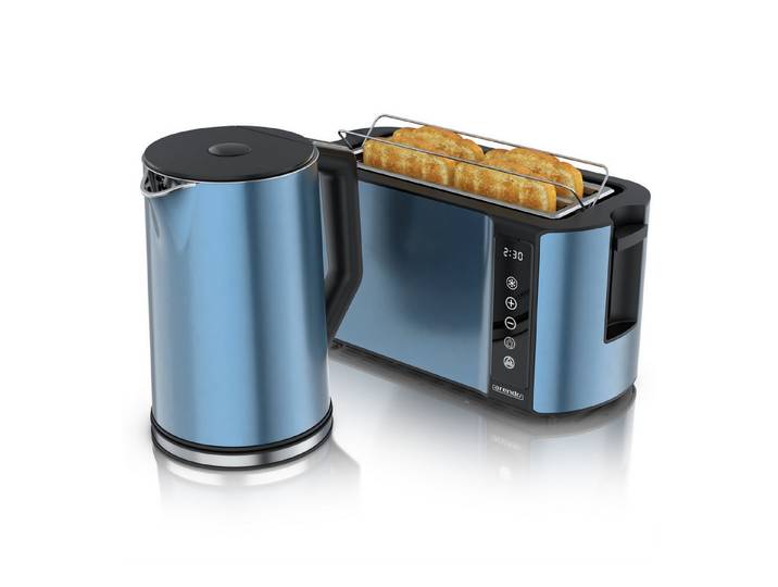 Arendo Frühstücks-Set Elegant Wasserkocher 1,5 l & 4-Scheiben Langschlitz Toaster, blau (2-tlg), Frühstücksset, Wasserkocher mit Temperatureinstellung, Touchpanel