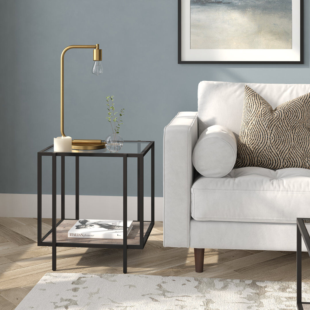 Blue Elephant Side Table with Storage Blackened Bronze/Gray Oak 55.88cm H X 50.8cm W X 50.8cm D