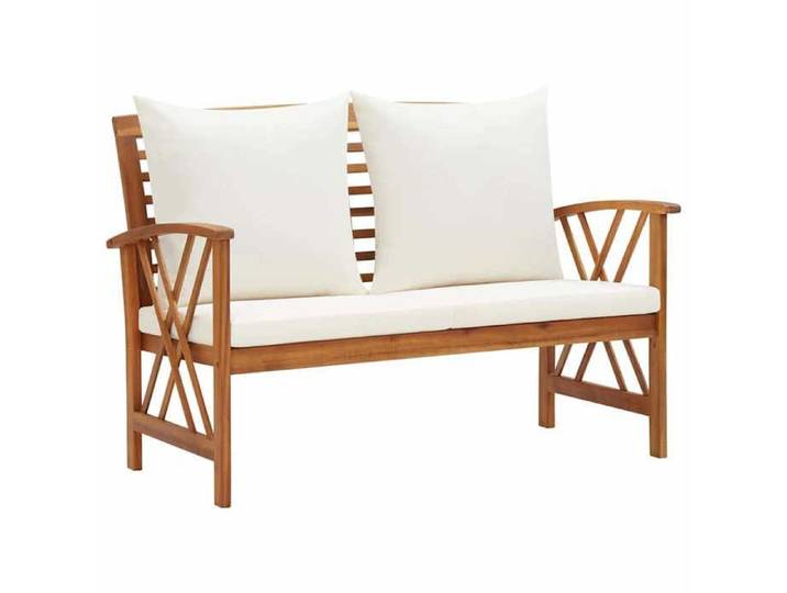 Moderne Banc de jardin Anti UV - avec coussins - 119 cm - Bois - solide d'acacia - Banc Exterieur @FR 5328
