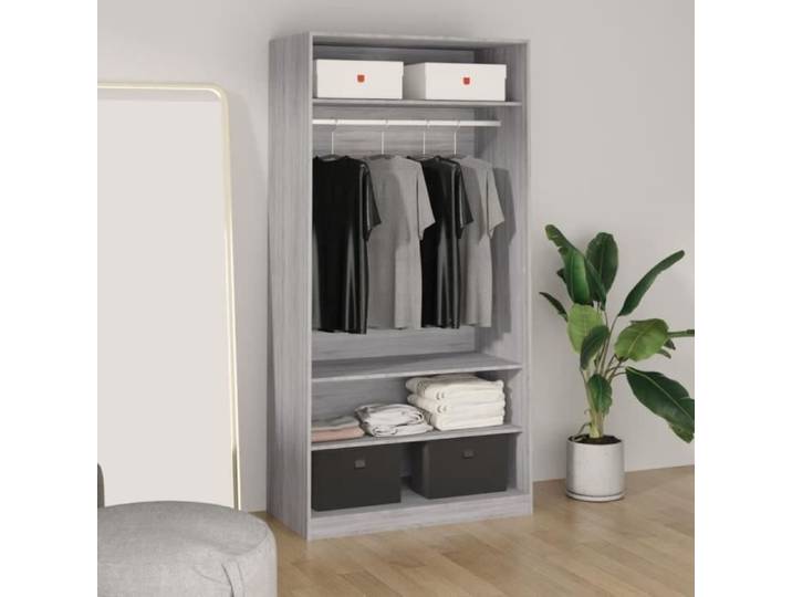 Garde-robe - AKOZON - Sonoma gris - 100x50x200 cm - Bois d'ingénierie - 2 portes