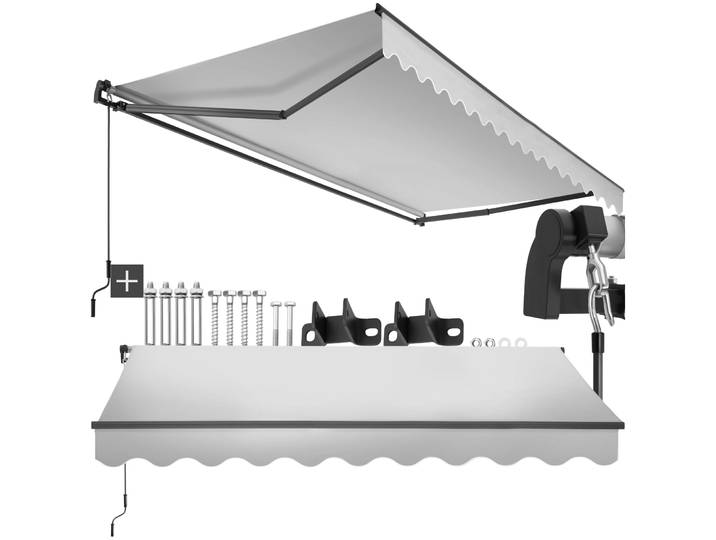 Store banne ORNELLA à bras articulé et support mural - 300 x 250 cm, gris clair